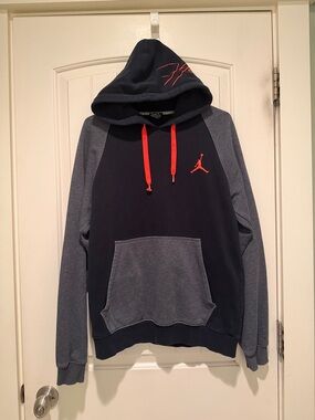 Air Jordan Navy & Grey Pullover Hoodie with Red Accents